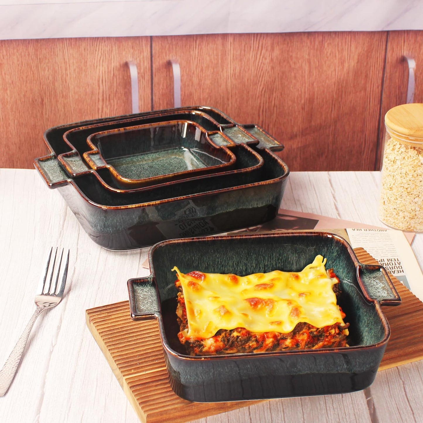 Ceramic Casserole Baking Dish - 16 Ounces Baking Dish for Oven, Lasagna Pans, Oven Safe Durable Bakeware for Kitchen Home Decor, Banquet and Dinner, Square 2 pieces 5.5 x 5.5 Inch