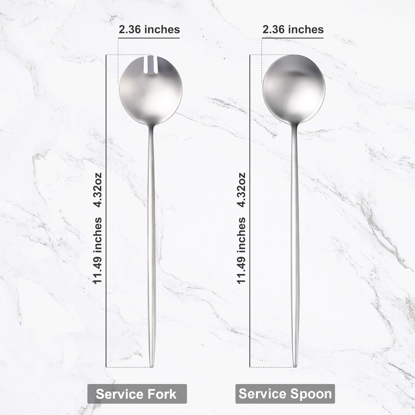 Salad Serving Utensils,Serving Spoons Stainless Steel,2Pcs Long Handle Salad Servers 11.42 Inch,Salad Utensils for Serving,Matte Finish,Dishwasher Safe