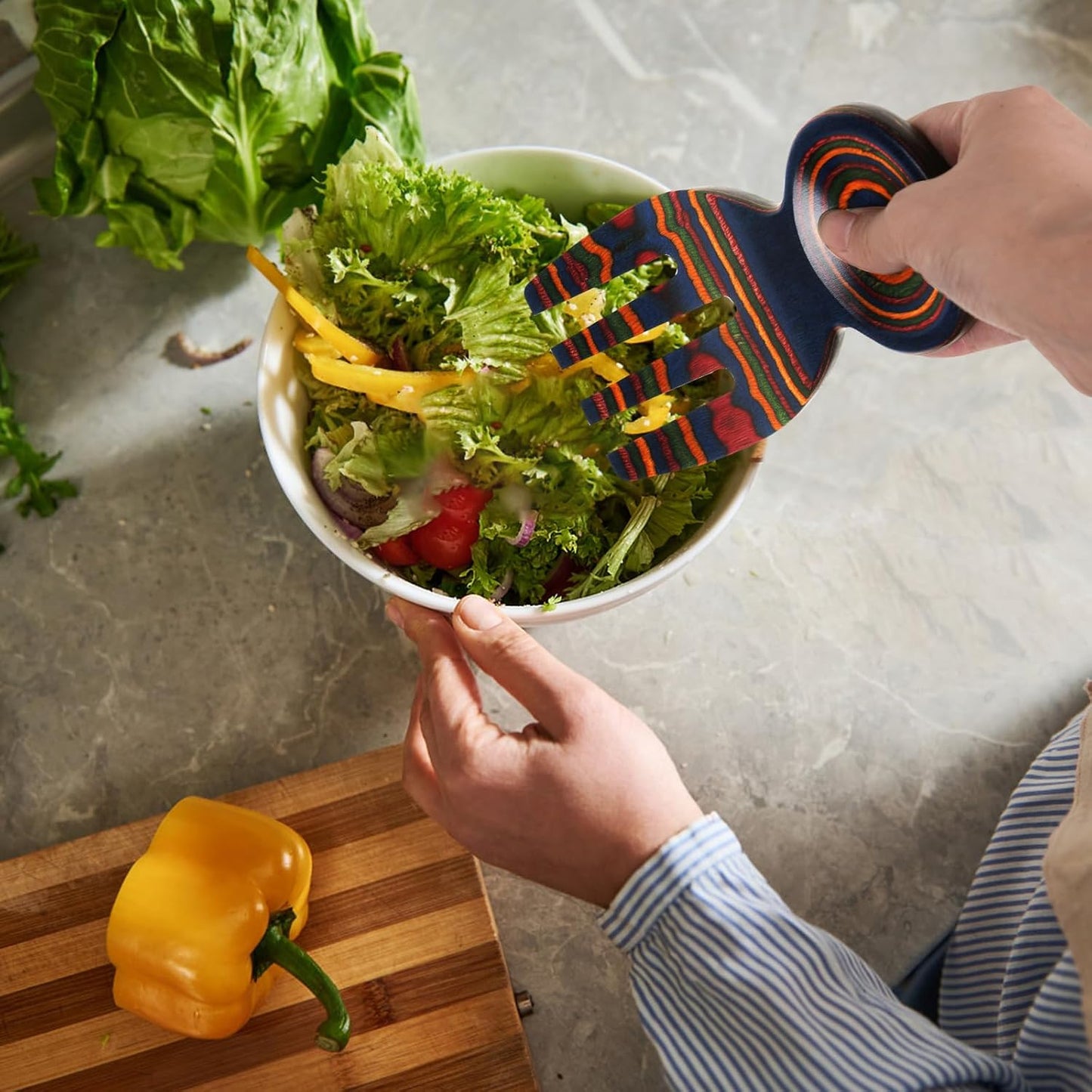 Salad Tongs, Salad Hand, Pakkawood Salad Tongs for Serving, Serving Utensils Set Salad Servers Set Kitchen Cooking Utensil