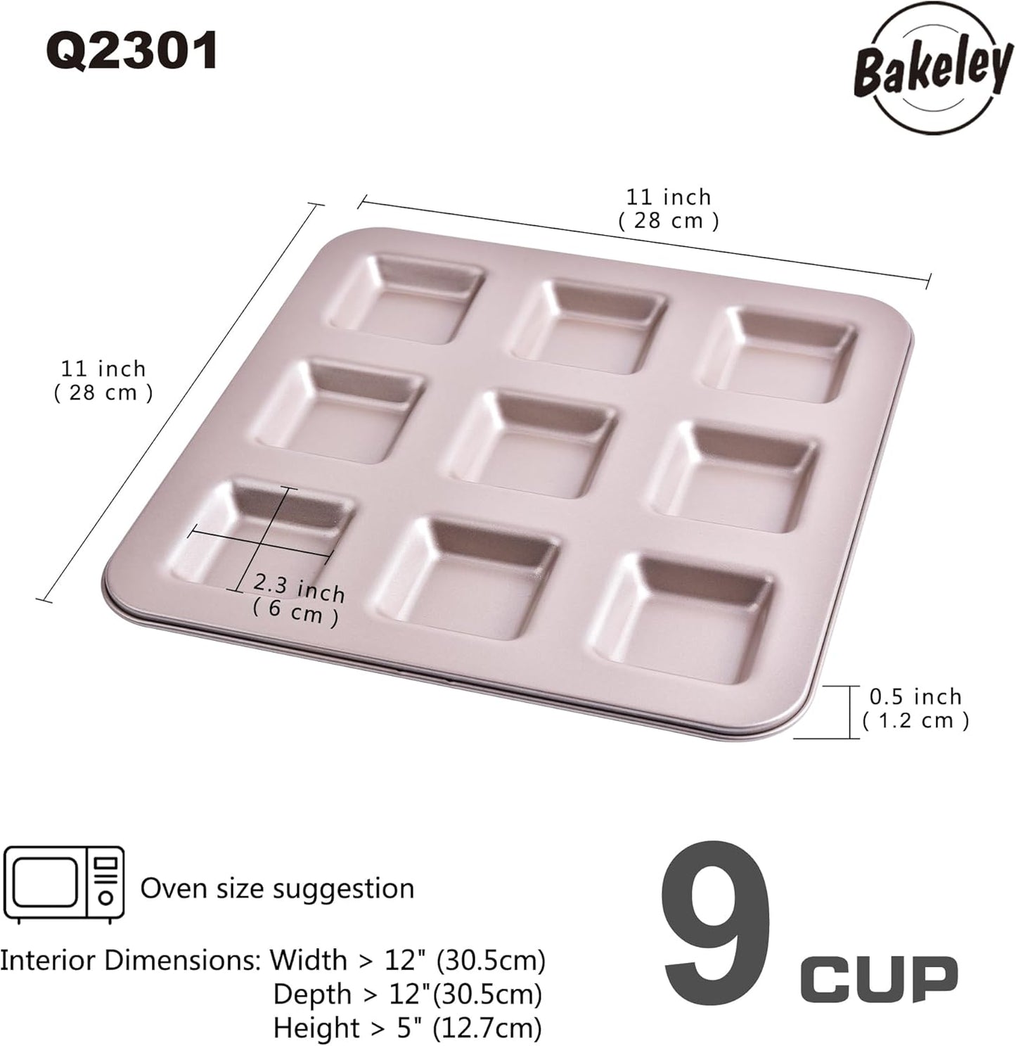 Financier Cake Pan, 9-Cavity Non-Stick Square Muffin Pan Biscuits Cookies Bakeware for Oven Baking (Champagne Gold)