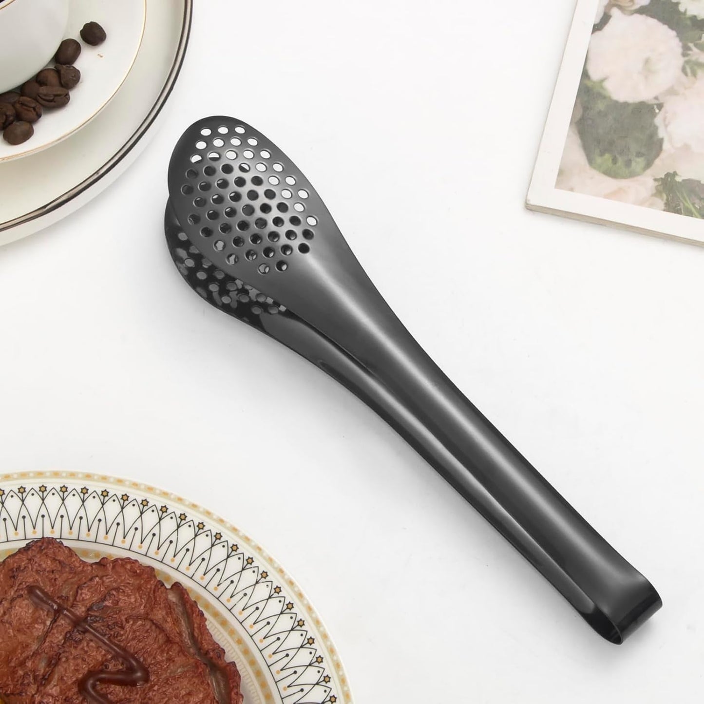 Lazycorner Large Serving Utensils,12 Pcs Stainless Steel Serving Set with Serving Spoons,Serving Fork,Serving Tongs,Polished Serving Utensil Set for Buffet Parties Home,Dishwasher Safe(Black)