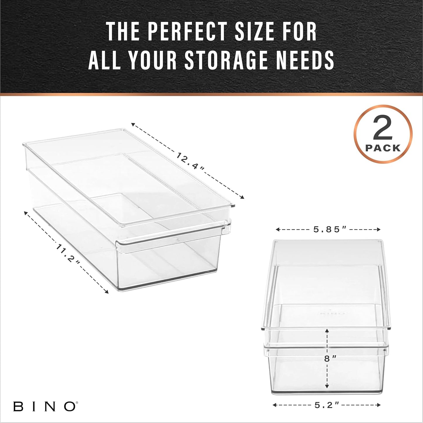 BINO | Plastic Storage Bins, Medium - Shallow | THE HANDLER COLLECTION | Multipurpose Organizer Bins | Kitchen Pantry Organizers and Storage | Clear Containers for Organizing Home | Freezer Organizer
