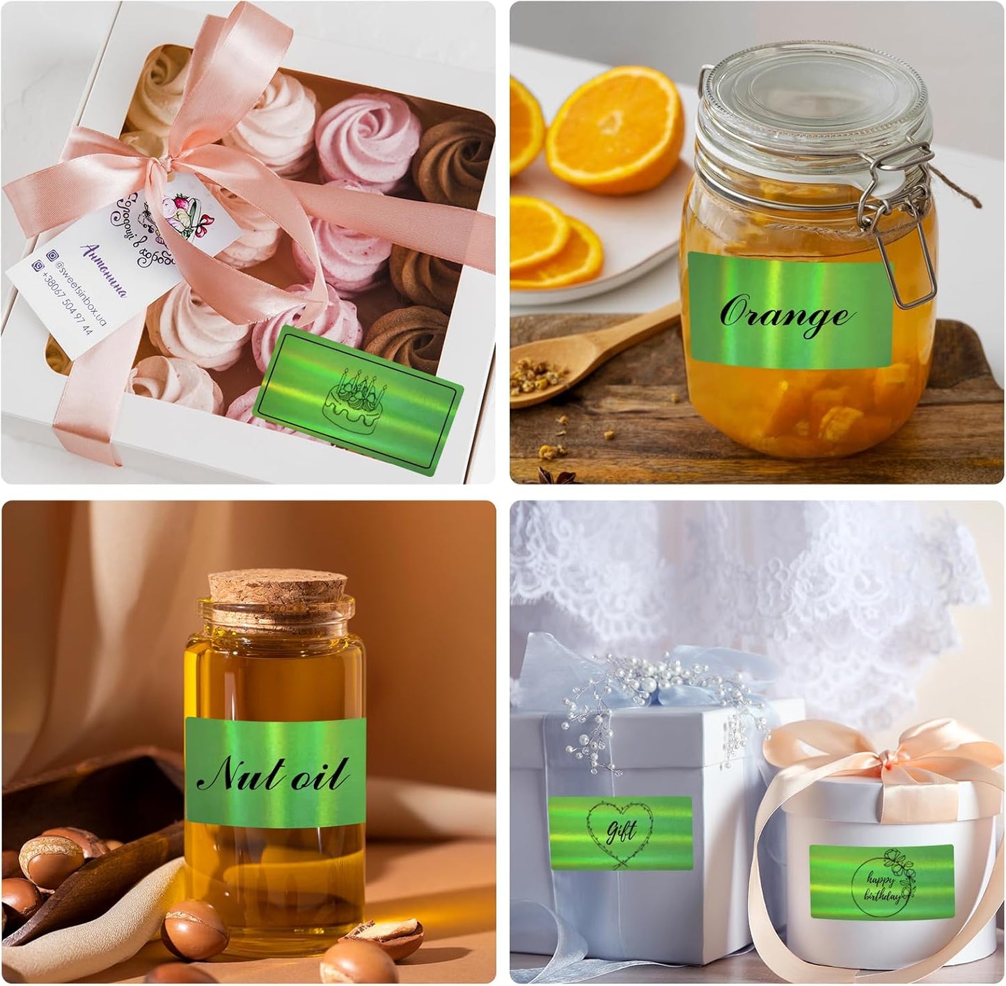 2x4 Inch Holographic Thermal Labels, Green Direct Thermal Stickers Label, Self-Adhesive Glitter Thermals Printer Sticker Labels, Perforation Line Design- 200Pcs/ 1 Roll