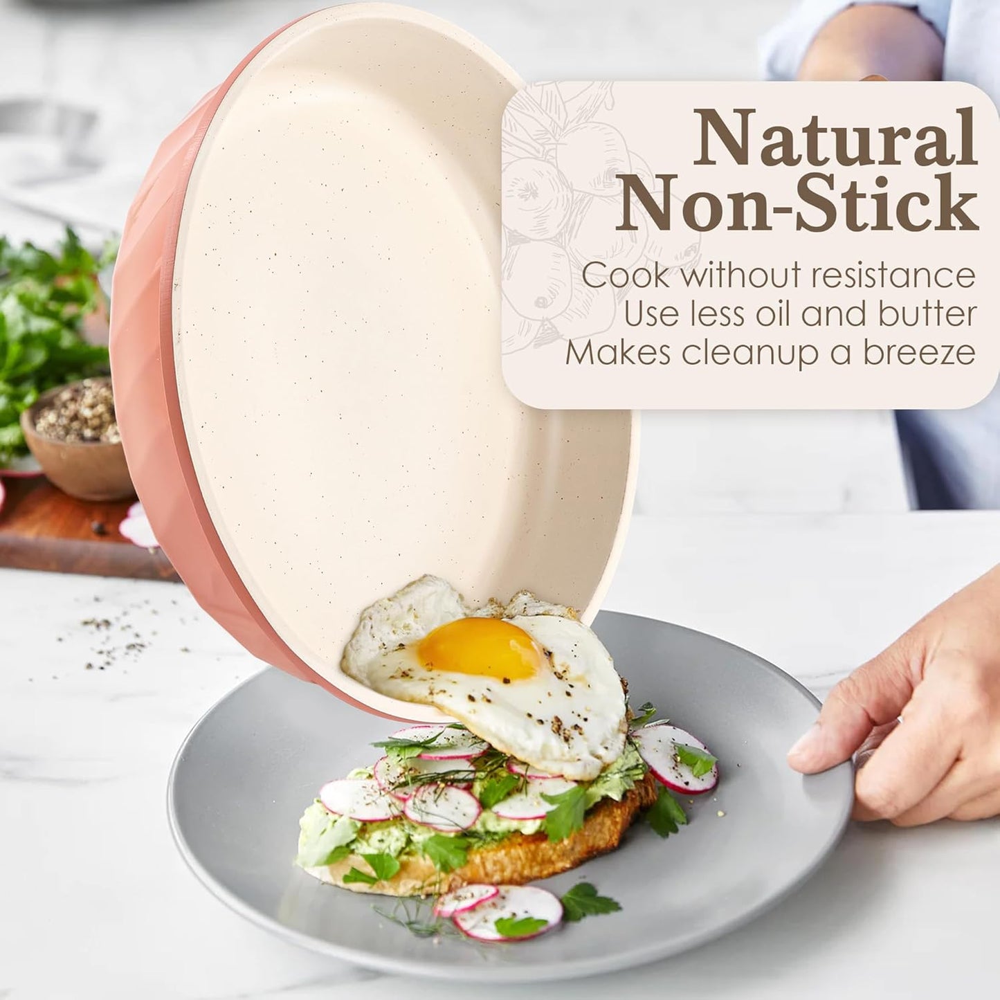 Frying Pans Non stick - 3 PCS Nonstick Frying Pan Set Omelette Pans for Cooking Set, Granite Skillet Set Kitchen Induction Cookware Chef's Pan Gift, 8", 9.5" &11", Coral Pink