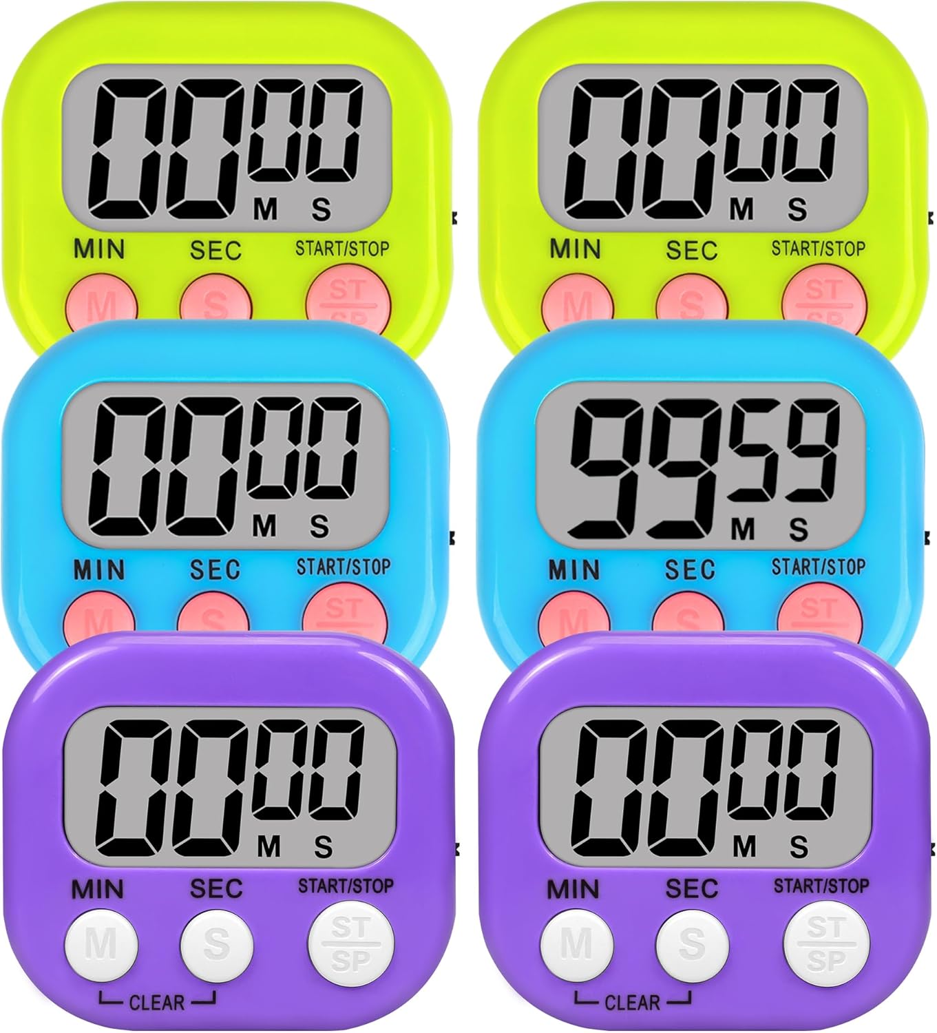 ZILLEEN 6 Pack Kitchen Timers for Cooking Digital Classroom Timers for Kids Teachers Blue Green Purple