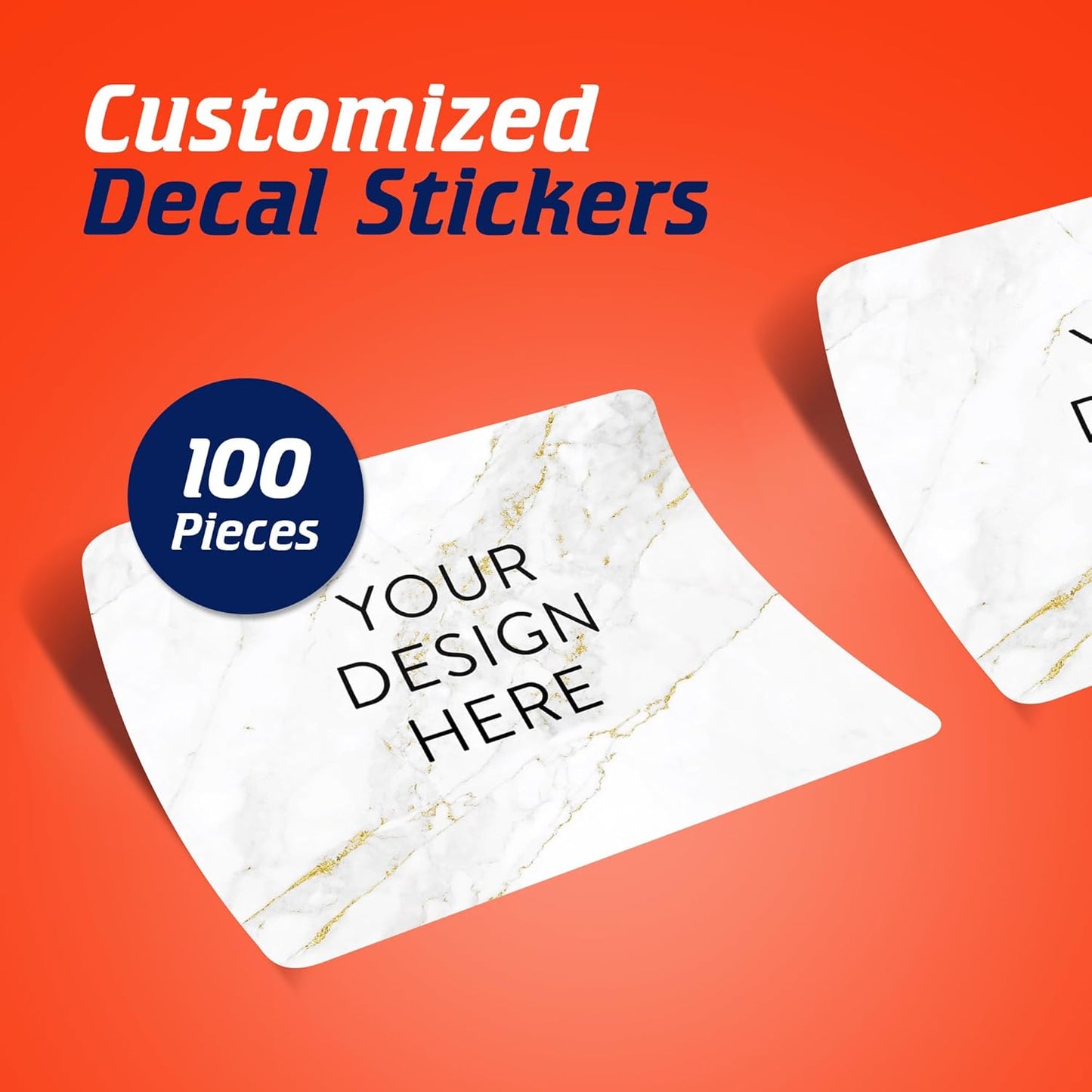 100 Custom Vinyl Stickers - Upload Your own Image, Text, Design, Logo - Personalized Logo Labels for Handmade, Packaging, Bottle, Jars, Candle, Brand Stickers (Gold Marble, 3x2)