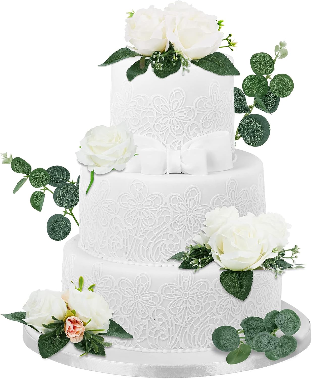 Taiyin 9 Pcs Flower Cake Topper Boho Cake Decorations Eucalyptus Flowers Floral Decorations for Women Wedding Birthday Party Anniversary(White)