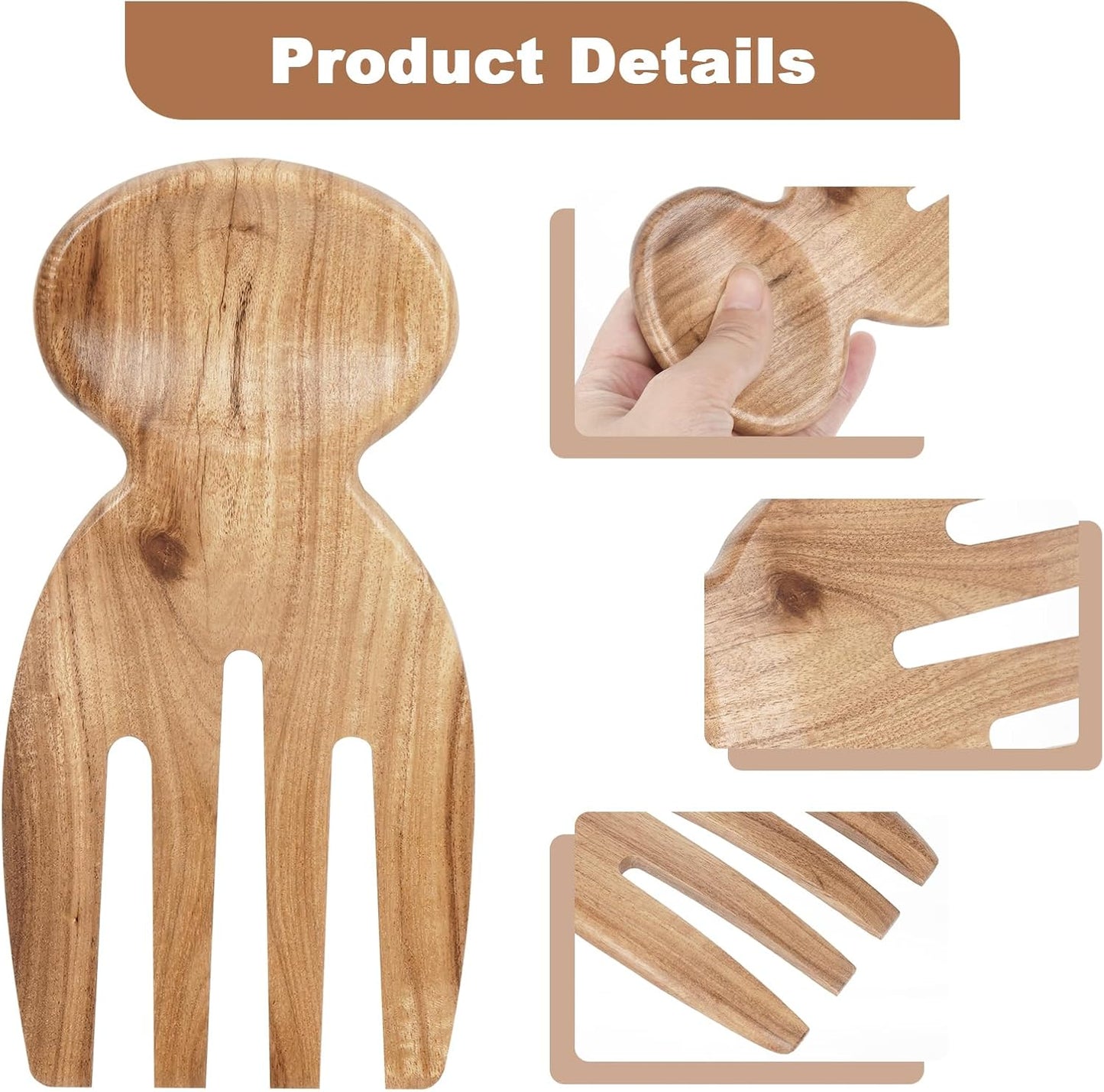 Salad Tongs, Salad Hand, Teak Wood Salad Tongs for Serving, Serving Utensils Set Salad Servers Set Kitchen Cooking Utensil