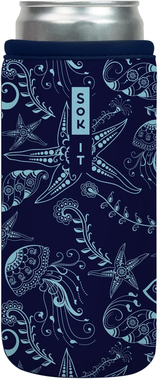 Sok It CanSok Sleeve for Beer & Soda Insulated Neoprene Cover (Ocean Oasis, 12oz Slim Can Sleeve)