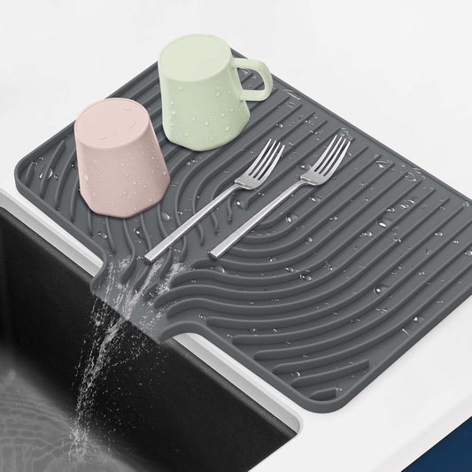 GUUKIN Dish Drying Mat, 14.7"x10.2" Drying Matt Kitchen Counter, Non-Slip Drying Pad, Easy Clean Pad for Countertop Protection, Multi-Functional Use (Grey)