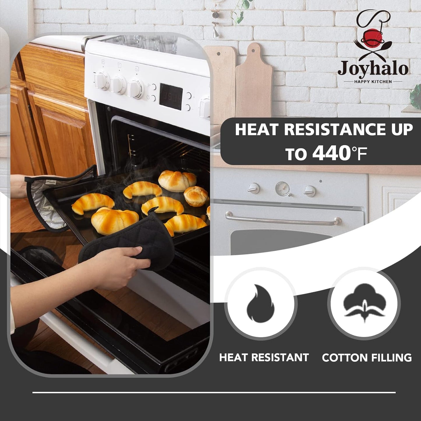 Joyhalo 4 Pack Pot Holders - Heat Resistant Oven Hot Pads, Terry Cloth, Black