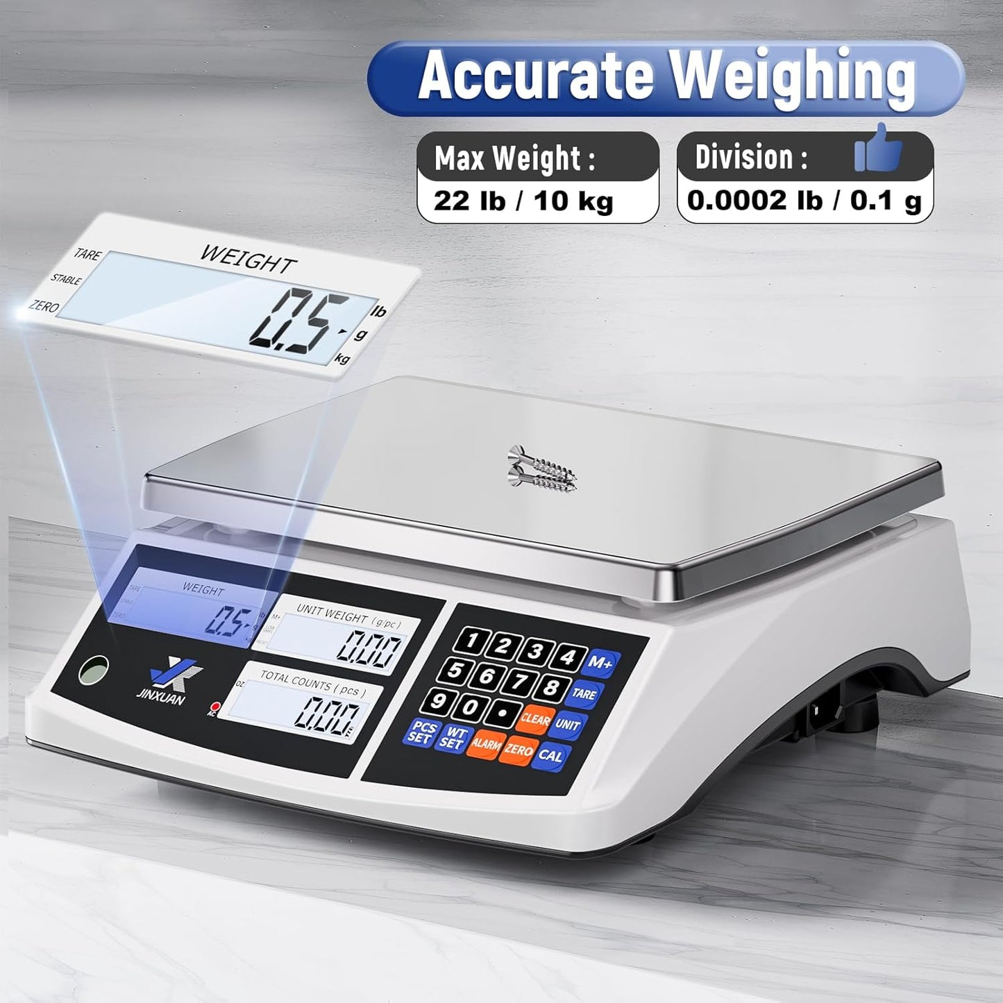 Industrial Price Counting Scale, 22lb/10kg Digital Bench Scale Inventory Scale for Small Parts Coin Scale, lb/g/kg/oz Units Electronic Scale with Backlight LCD Display, Large Platform, 0.0002lb/0.1g