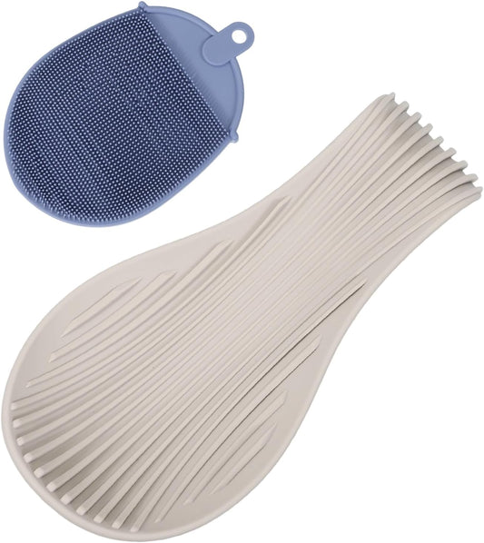 uxcell 1 Set Silicone Spoon Rest for Stove Top, Silicone Spoon Holder for Cooking Spatula, Ladle, Brush Khaki/Dark Blue