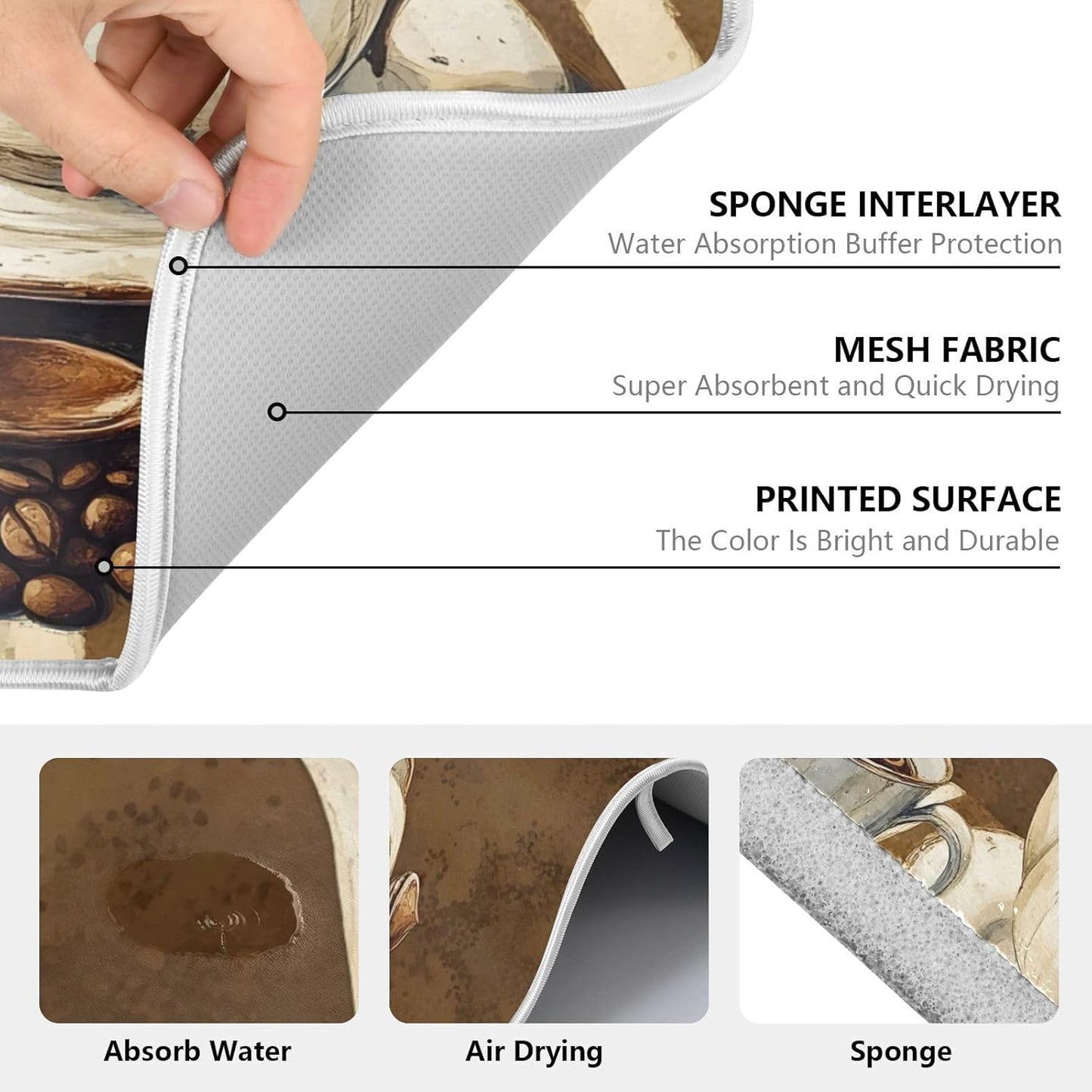 Coffee Themed Dish Drying Mat for Kitchen Counter Absorbent Microfiber Large Drying Pad Dish mats for Kitchen Countertops 18 x 24 Inch243