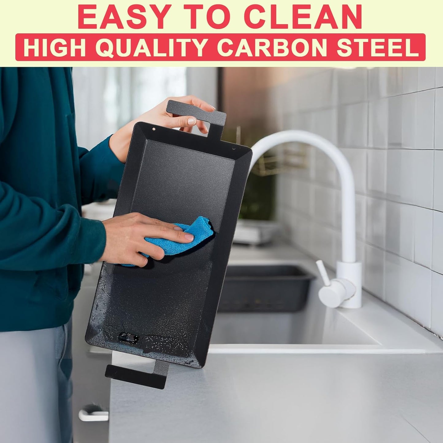 Universal Carbon Steel Griddle for Gas Grill, Griddle Pan for Stove Top, Versatile Stovetop Oven, Induction Cooktop, Flat Top Plate for Charbroil Etc. All Gas & Charcoal Grill 24" x 10"