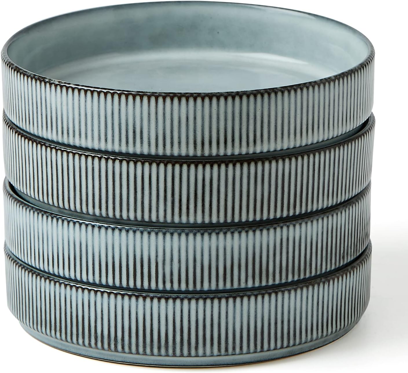 famiware Star 7.5" Pasta Bowls Set, Salad Bowl Set of 4, Double Reactive Glaze, Stackable, Ideal for Your Friend for Housewarming, Festivals, Smoky Blue