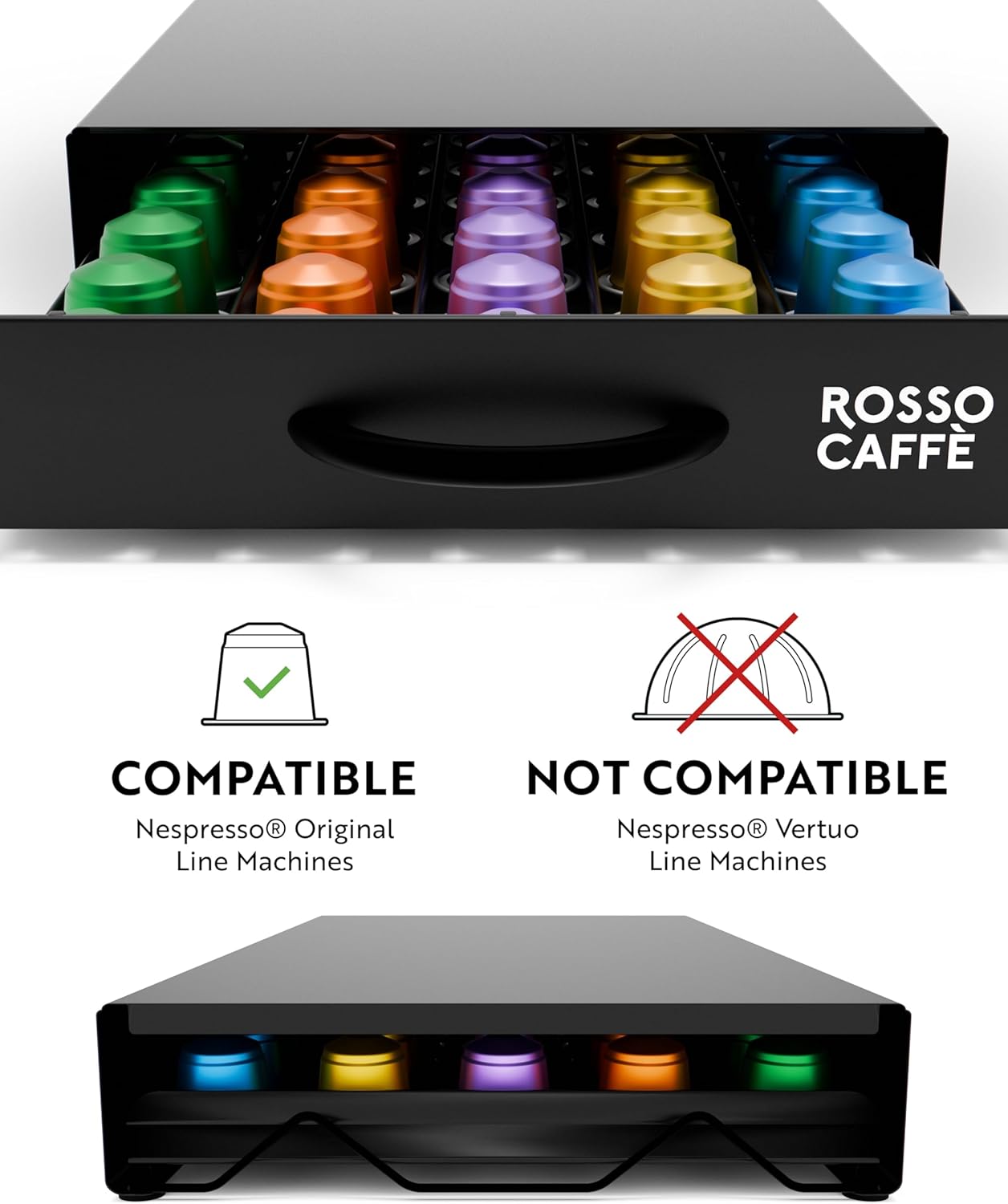 ROSSO CAFFÈ - Coffee Capsule Drawer Organizer, Holds Up to 45 capsules, Space-Saving Storage, Sleek Countertop Design