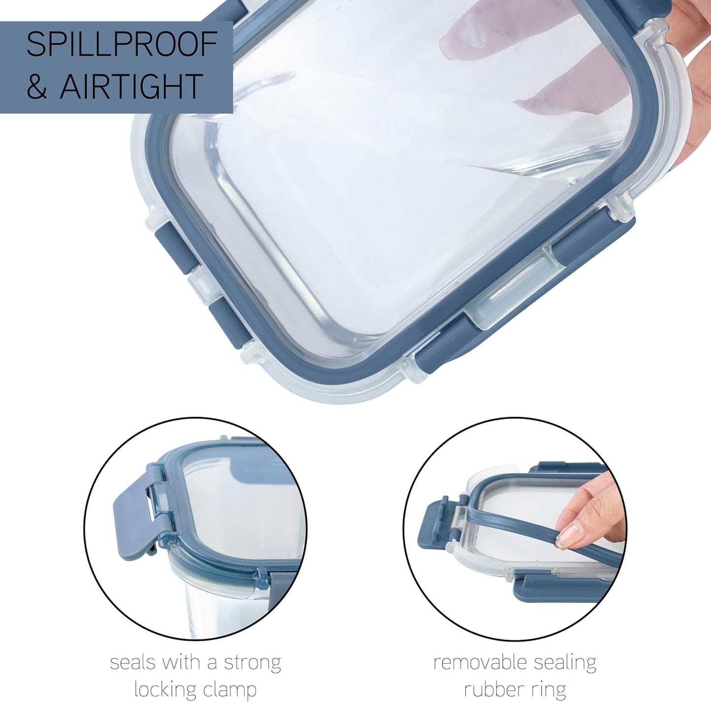 COOK WITH COLOR Premium 32-Pc. Borosilicate Glass Food Container Set with Dividers - 4 Rectangles, 8 Rounds, 4 Squares - Leakproof Lids - Meal Prep, Storage, Ombre Blue