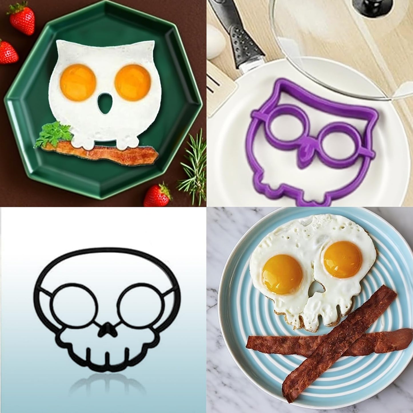 Halloween Horror Skull Egg Mold – Funny Silicone Skeleton Omelette & Pancake Maker, Fried Egg Cooking Mold for Spooky Breakfast, DIY Kitchen Gadget (2pc skull)