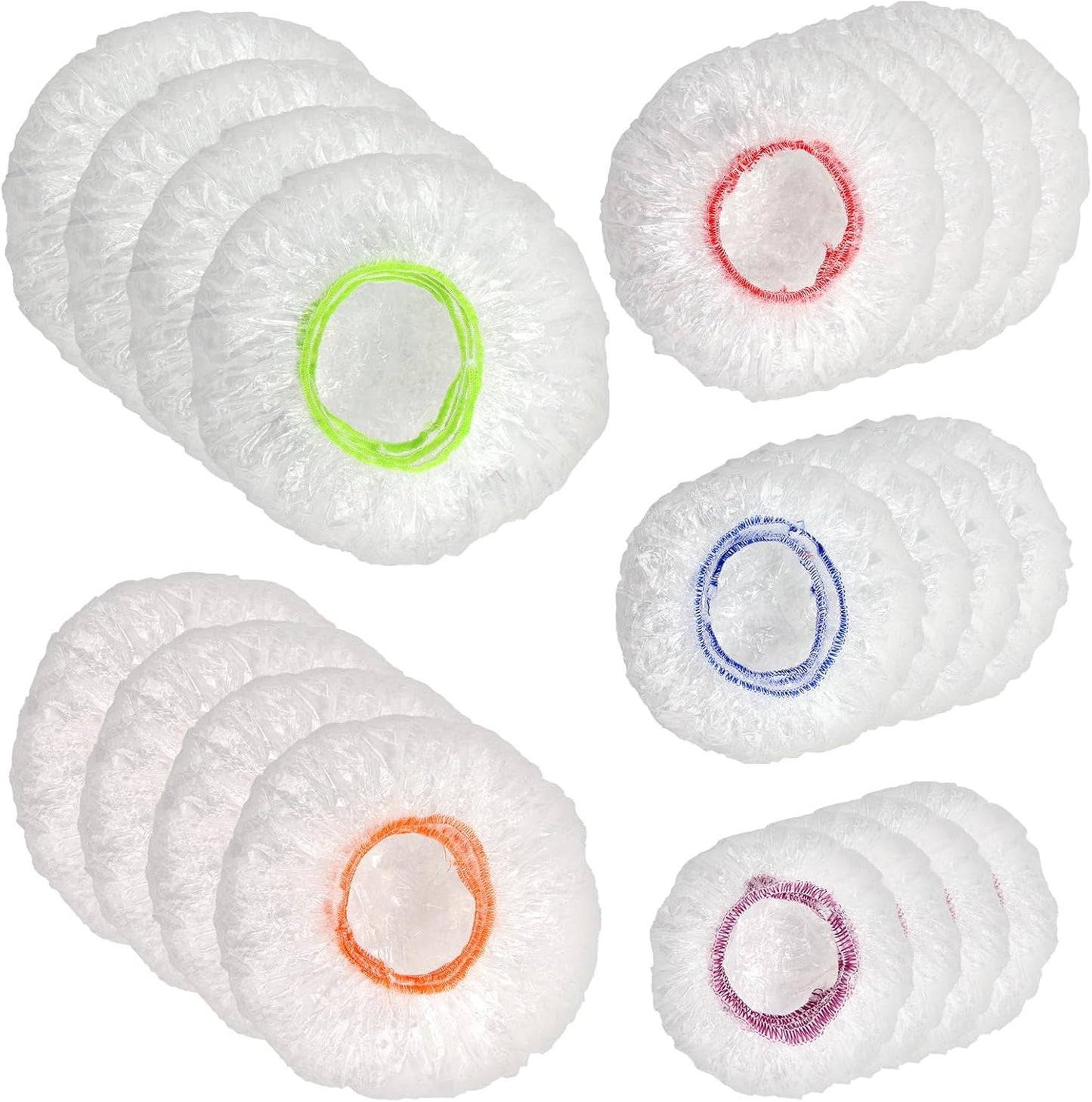200Pcs Reusable Plastic Bowl Covers - 5 Sizes With Elastic, Food Grade Safe Material