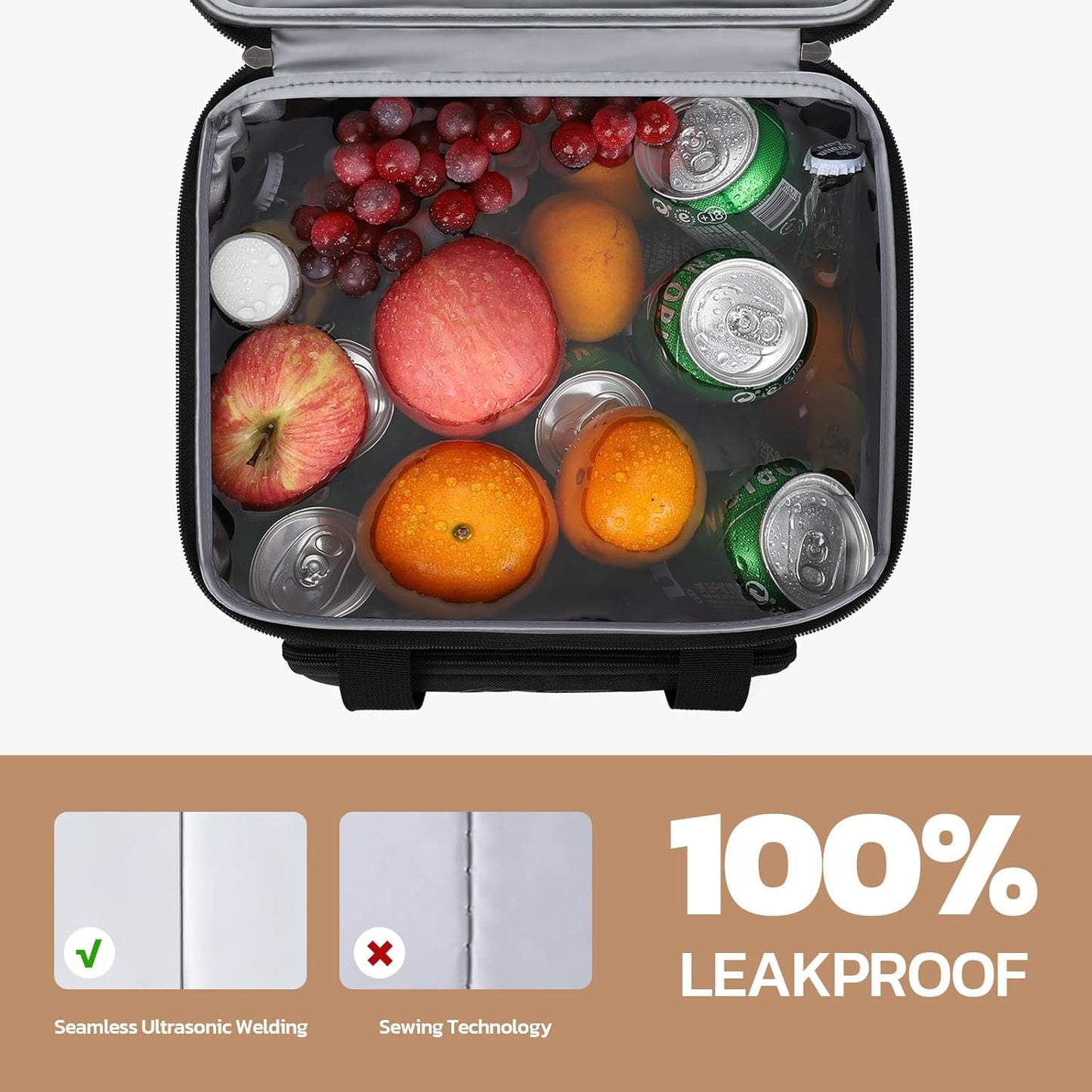 Maelstrom Tactical Lunch Box for Men, 23L Insulated Lunch Bag, Expandable Double Deck Cooler Bag, Lightweight Leakproof Tote Bag With Side Tissue Pocket, Suit For Men and Women, Black