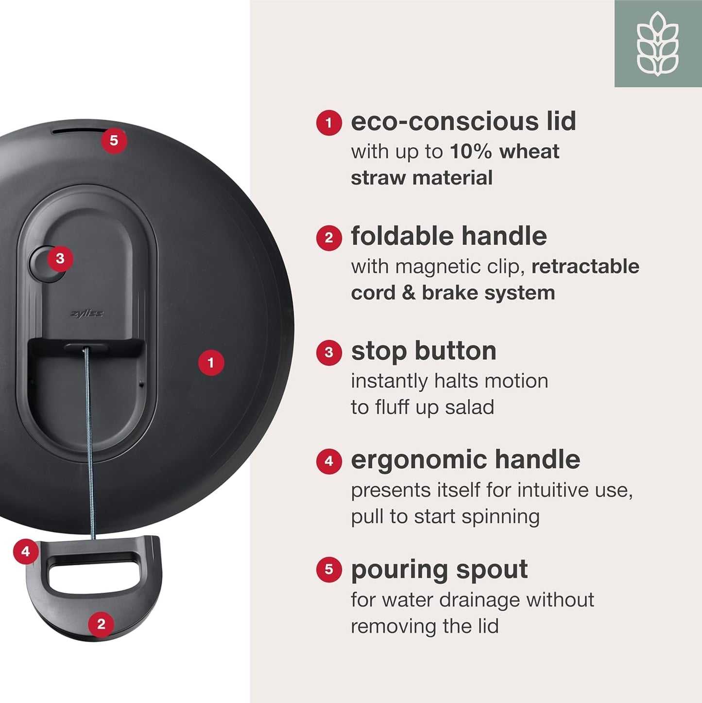 Zyliss Easy Spin Salad Spinner - Fruit & Veggie Dryer - Produce Spinner & Cleaner for Salad Prep - Dishwasher-Safe Kitchen Essential - Non-Slip Bowl with Pull Handle - New Stainless Easy Spin Small