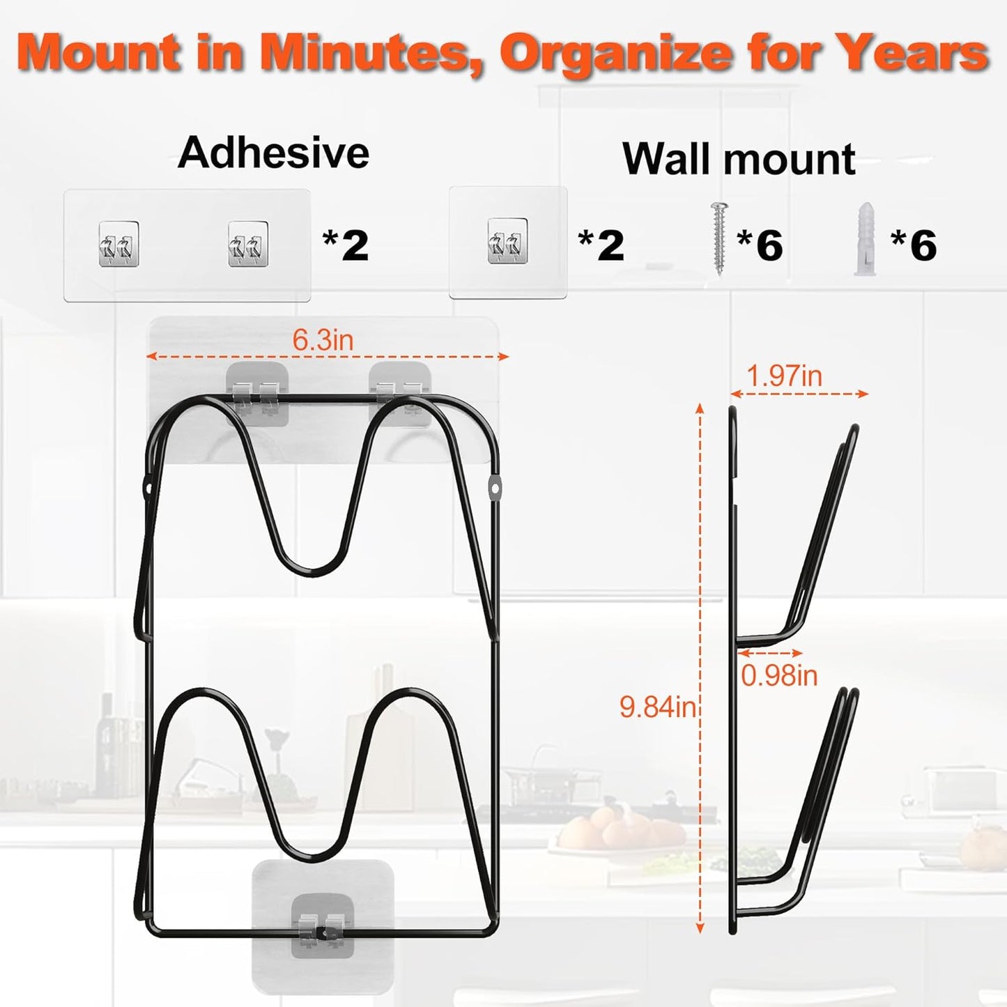 2 Pack Pot-Lid-Organizer, 4-Tier Pots and Pans Lid Organizer Under Cabinet, No Drilling, Rustproof, Lid-Organizers-Inside-Cabinet for Small-Space-Solution & Kitchen Cabinet Organization