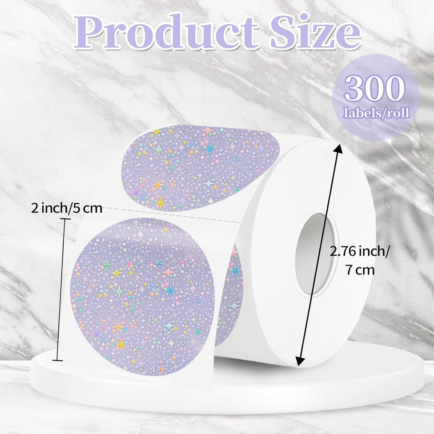 2''Holographic Thermal Label,Round Self-Adhesive Direct Thermal Label,Thermal Stickers for DIY Logo Design,Name Tag (300/Roll Purple Starry Sky