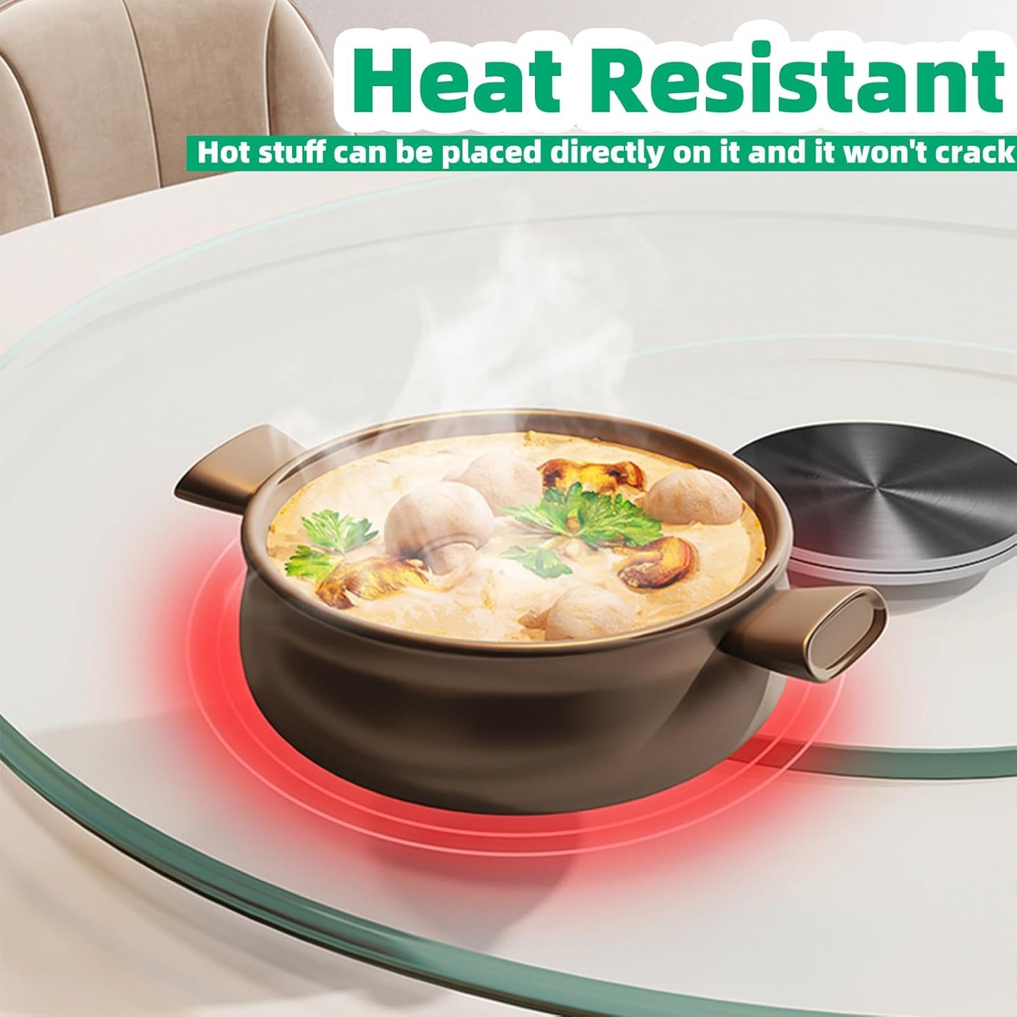 18.9 inch Glass Turntable Dining Table Large Lazy Susan Round Serving Plate Tabletop Rotating Tray with Swivel Assist System Silent & Smooth Spin (48cm / 18.9in)