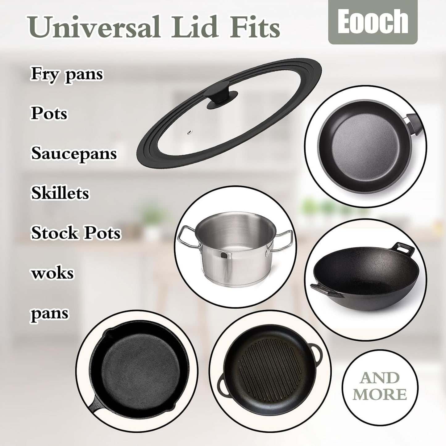 Universal Lid, Tempered Pan Lid with Heat Resistant Silicone Rim, Fits All 6" to 12" Diameter Cookware, Pots, Pans and Skillets (2PK)