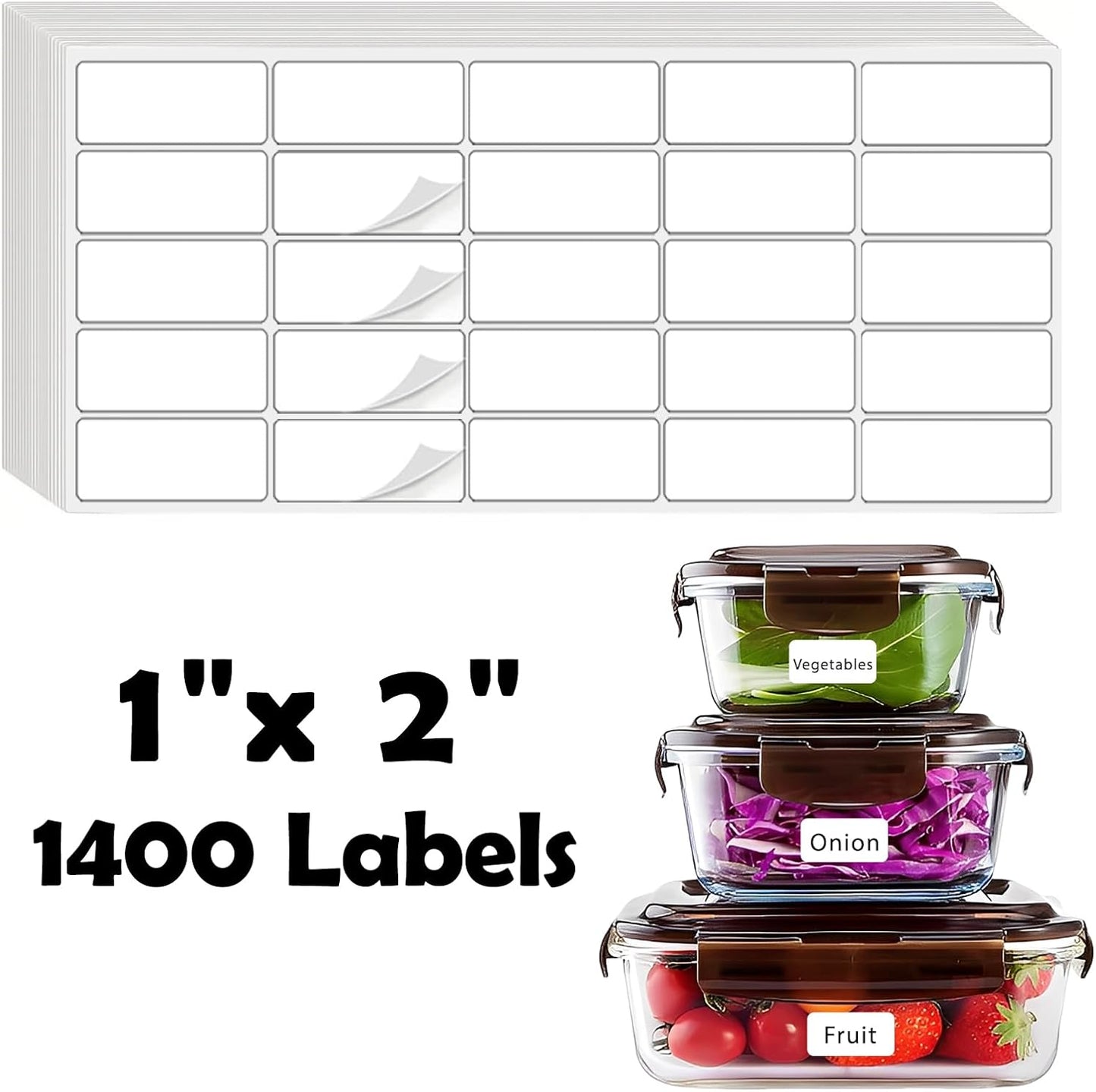 1400Pcs 1"x2" Blank Removable Freezer Labels, No Residue Food Labels, Waterproof & Oil-Resistant & Tear-Resistant Stickers for Food Containers, Jars, Pantry Organization