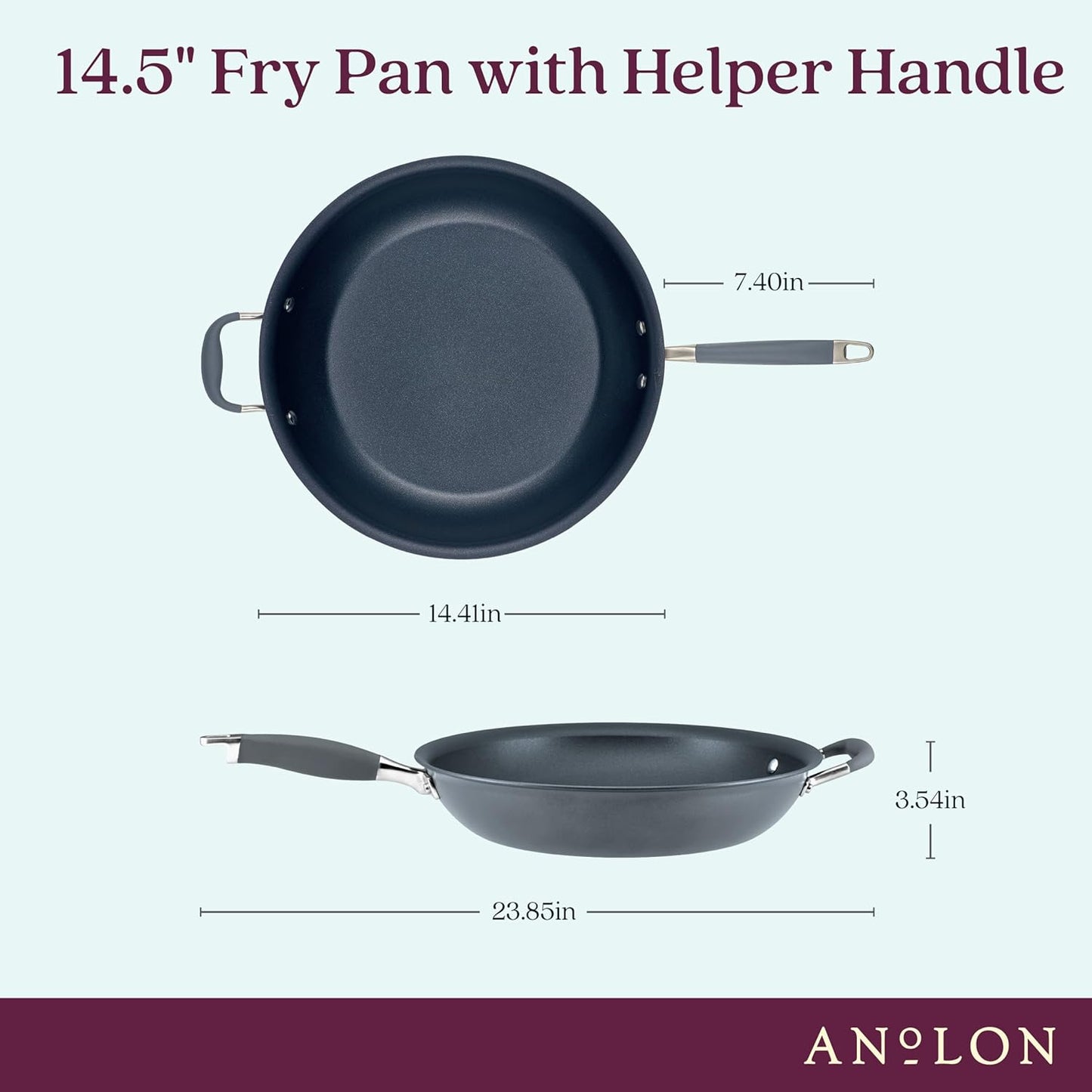 Anolon Advanced Home Hard Anodized Nonstick Frying Pan, 14.5 Inch – Large Skillet with Helper Handle, 14 Inch Nonstick Frying Pan, Durable Cookware - Moonstone