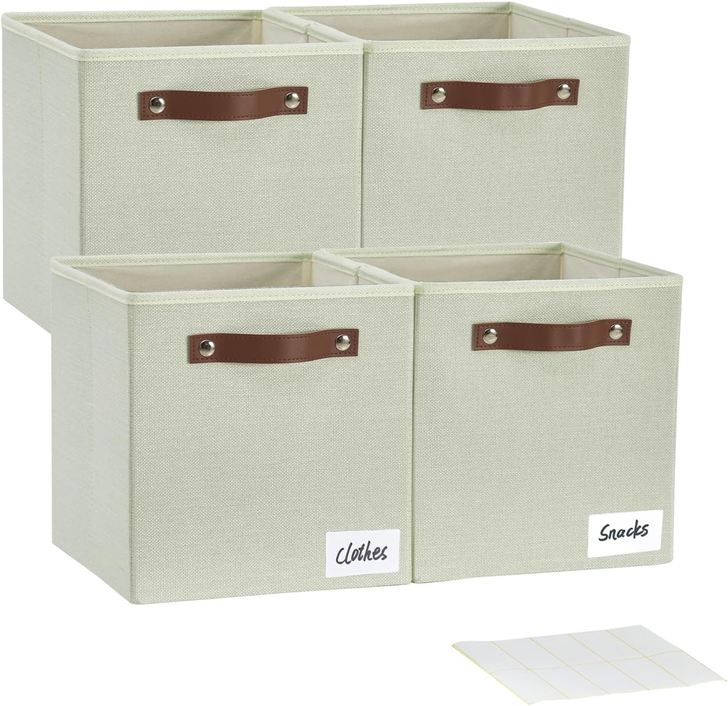 Collapsible Fabric Storage Cube Bins with 2 Reinforced PU Handles, Foldable Storage Organizer Baskets for Closet, Shelves, Living Room | 11"x11"x11", 4 Pack, Sage Green
