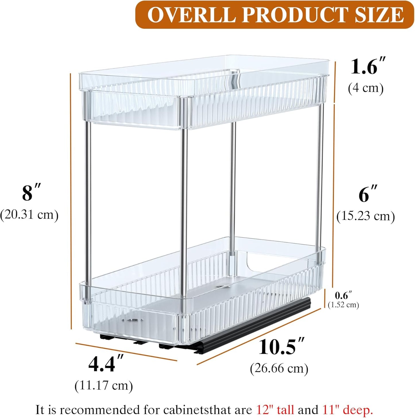 2 Pack Pull Out Spice Rack Organizer for Cabinet, 2 Tier Slide Out Spice Racks Organizer, Spice Cabinet Organizers, Cabinet Size Need:12'' High x 11'' Deep x 5'' Wide, Clear Acrylic