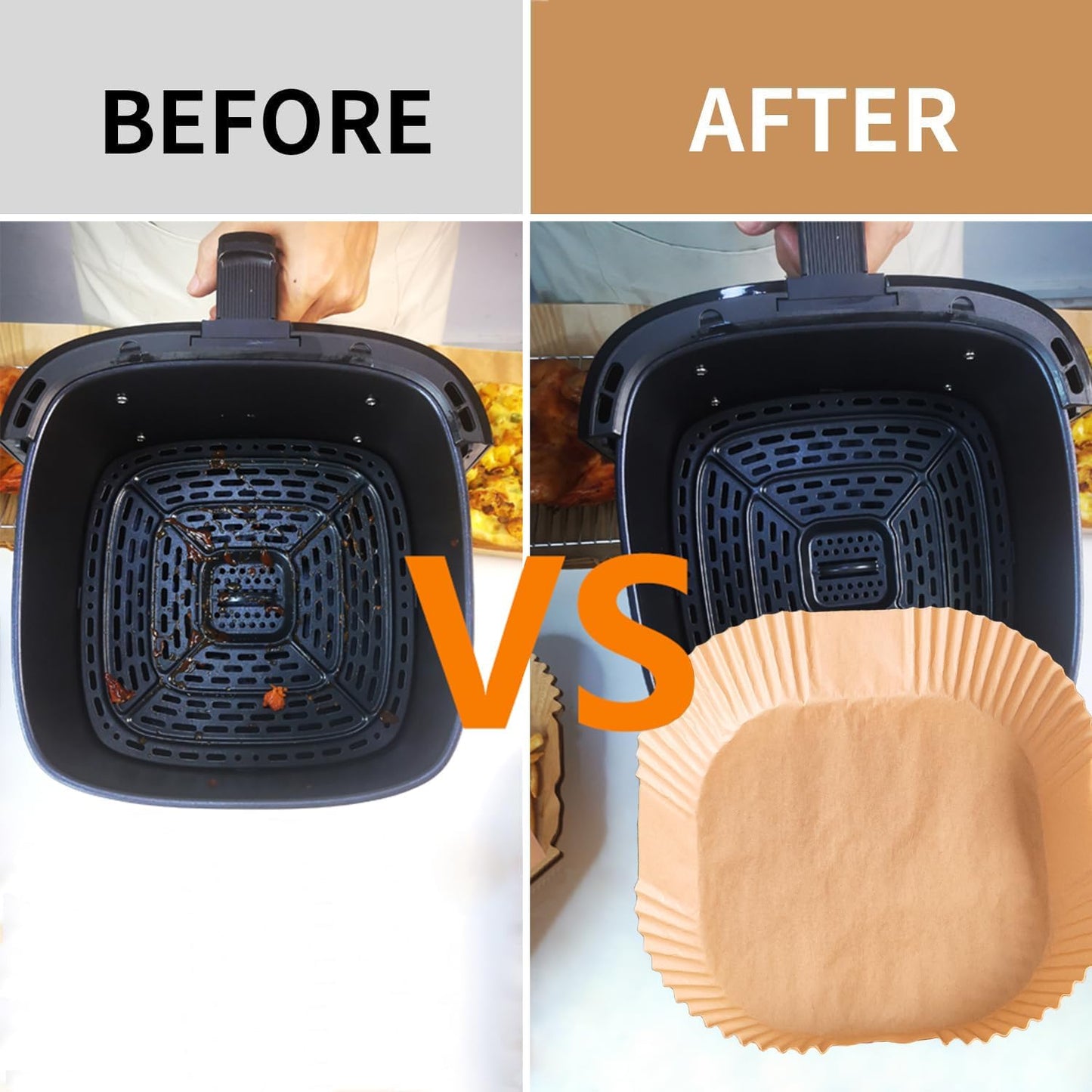 Air Fryer Disposable Paper Liner, Natural Baking Parchment Paper Air fryer liners,Thickened Oil-Proof High Temperature,for Air Fryers,Ovens,Pan and Microwaves (9inch-XL-Thick, square-Brown)