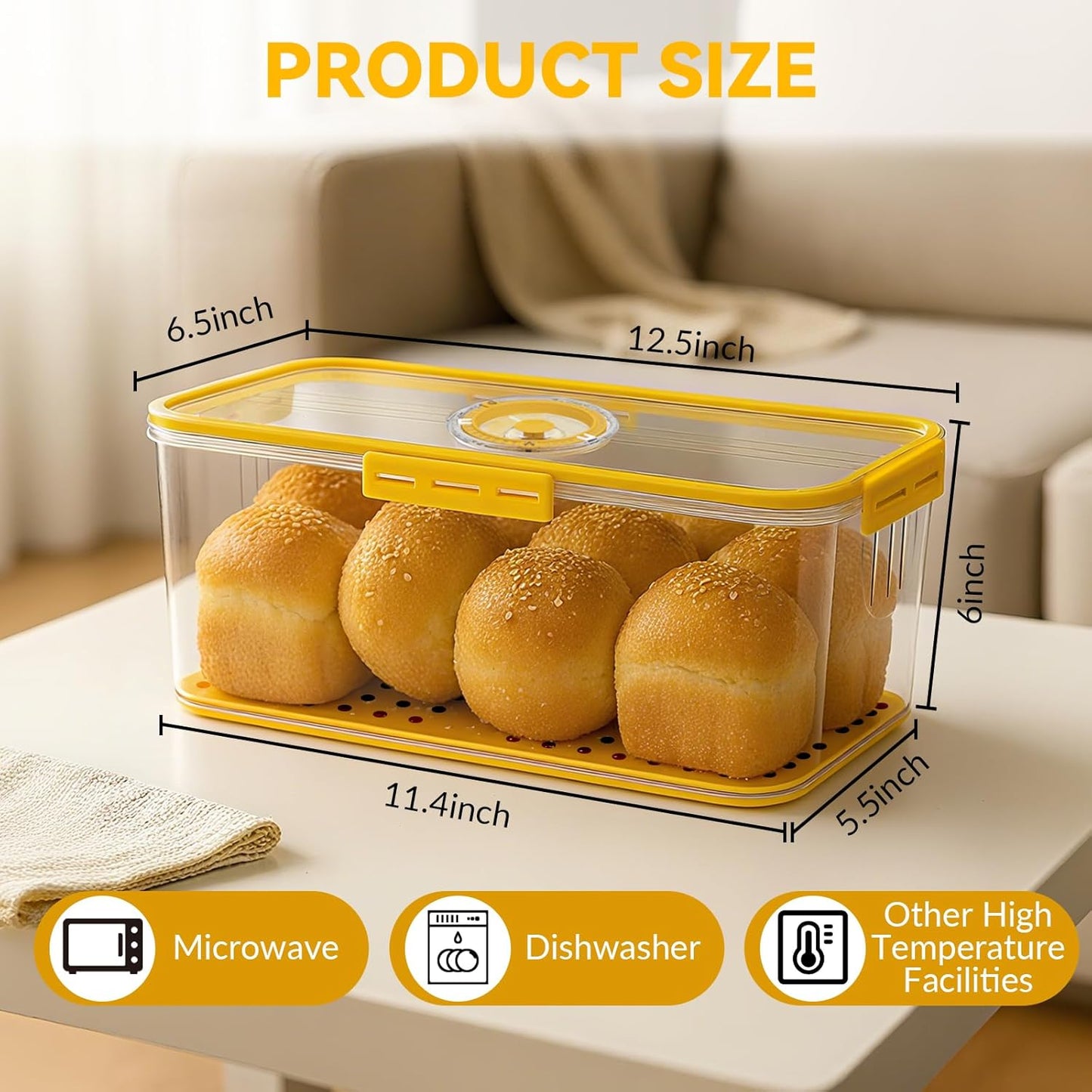 Bread Box and Slicer,Breades Slicer with Box, Large Breads Box Airtight with Lid and Time Recording Function, Bread Container for Homemade Bread, Cookies, Bagel, Donut and Toast(yellow)