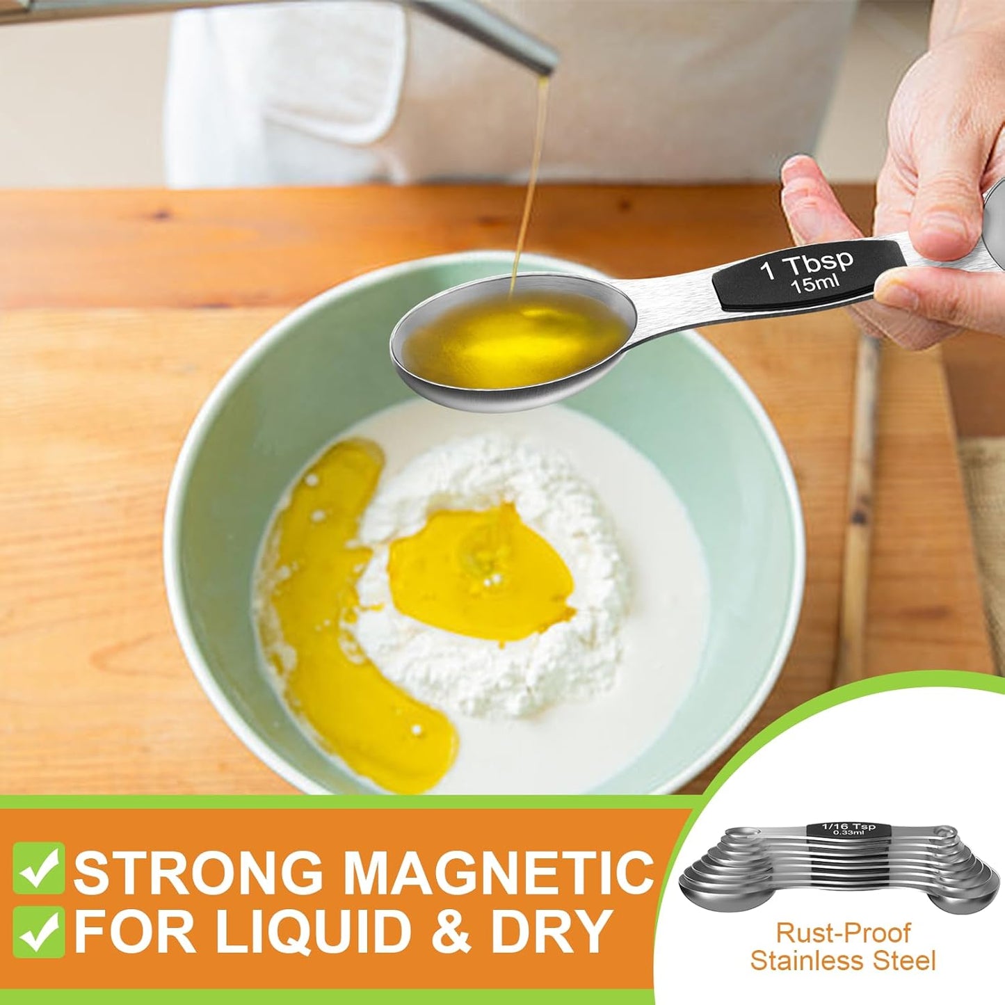 Wildone 14 Pack Stainless Steel Measuring Spoons Set, Including 8 Double Sided Magnetic Measuring Spoons(Black), 1 Leveler & 5 Mini Measuring Spoons, for Dry & Liquid Ingredients, Fits in Spice Jar