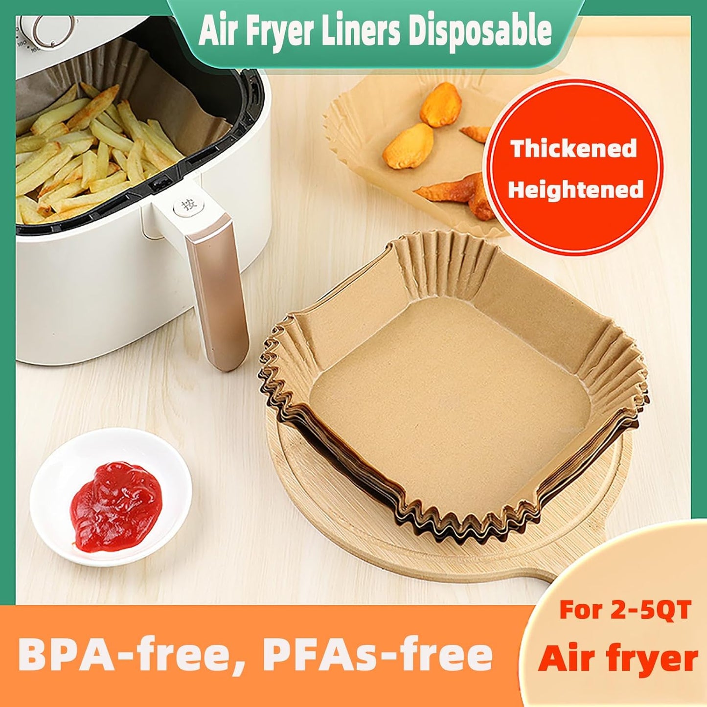 200PCS Air Fryer Liners Disposable,Victoyaw 8 Inch Square Air Fryer Parchment Paper Liners for 2-5QT Air fryer,Non-Stick Waterproof Airfryer Paper Liner