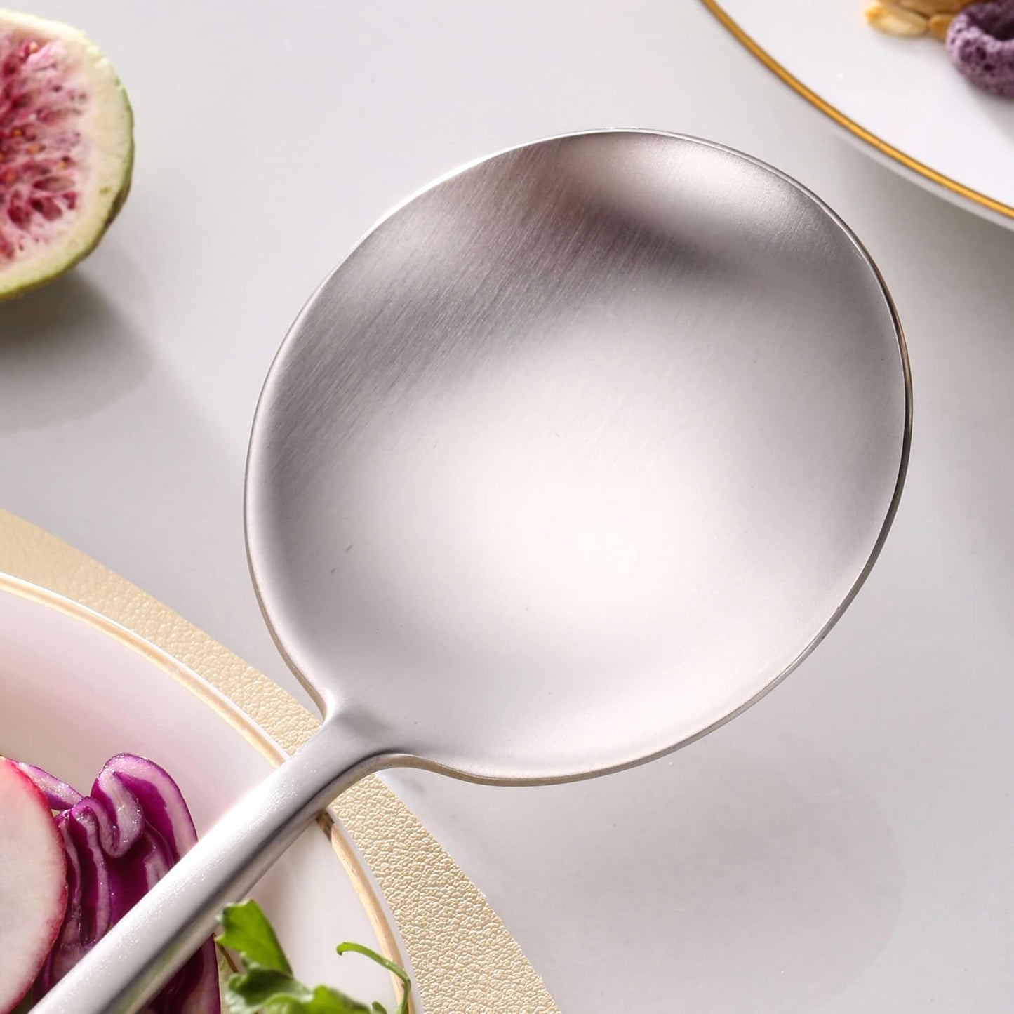 Salad Serving Utensils,Serving Spoons Stainless Steel,2Pcs Long Handle Salad Servers 11.42 Inch,Salad Utensils for Serving,Matte Finish,Dishwasher Safe