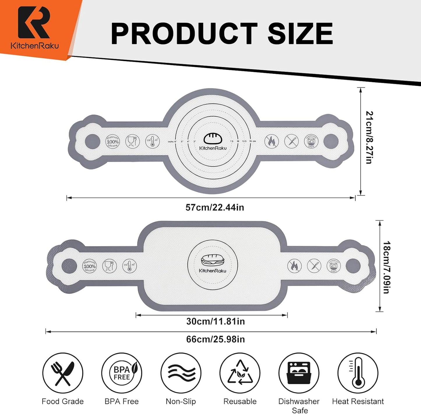 Cook's Aid 2 Pcs Silicone Bread Sling for Dutch Oven, Non-Stick Bread Baking Mat Set, Reusable Sourdough Bread Sling with Long Handles for Easier Transfer for Dough