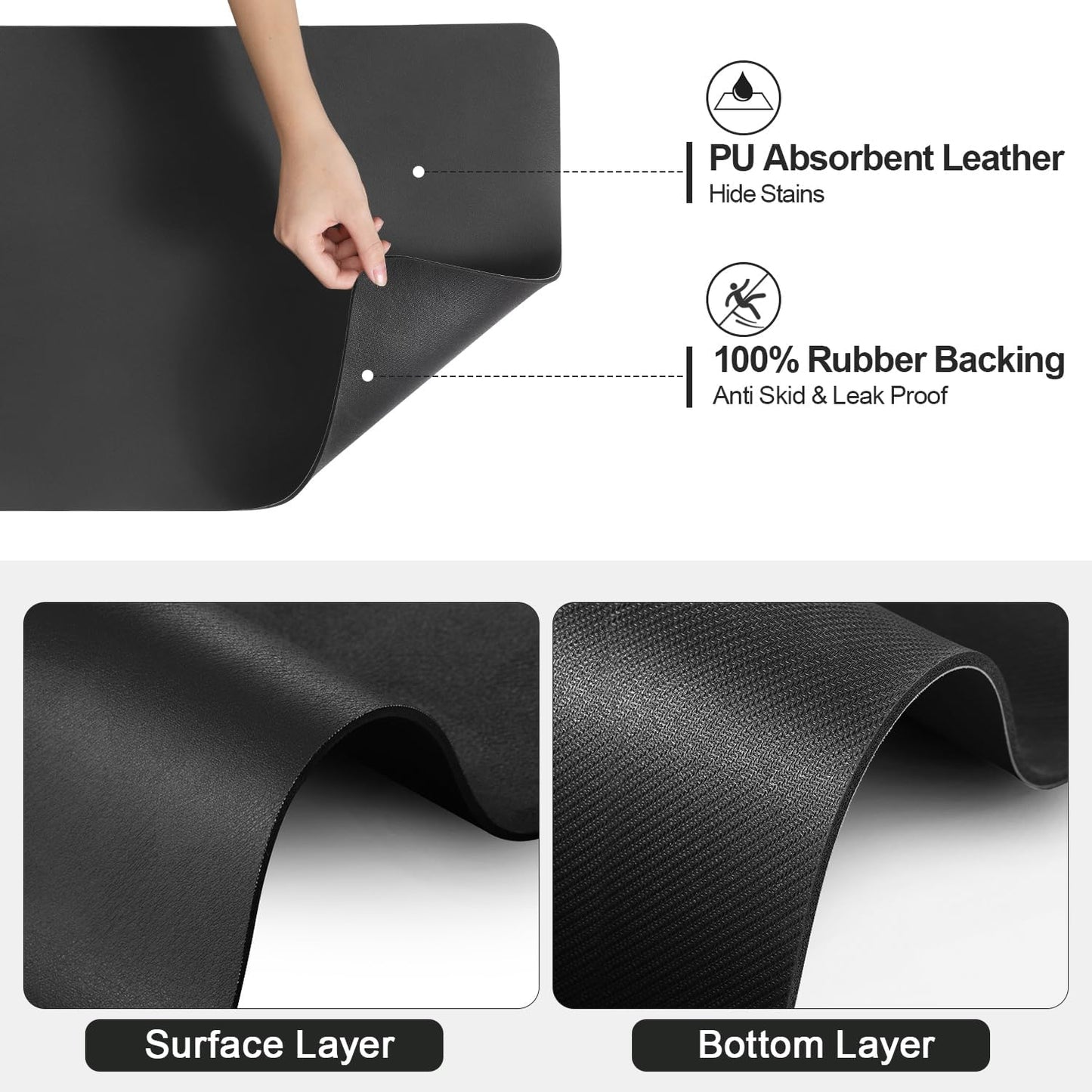 Dish Drying Mat for Kitchen Counter | Coffee Bar Mat for Countertops | Heat Resistant Drainer Mat with Non-slip Rubber Backed | Hide Stain Kitchen Absorbent Draining Mat | Black 16"x18"