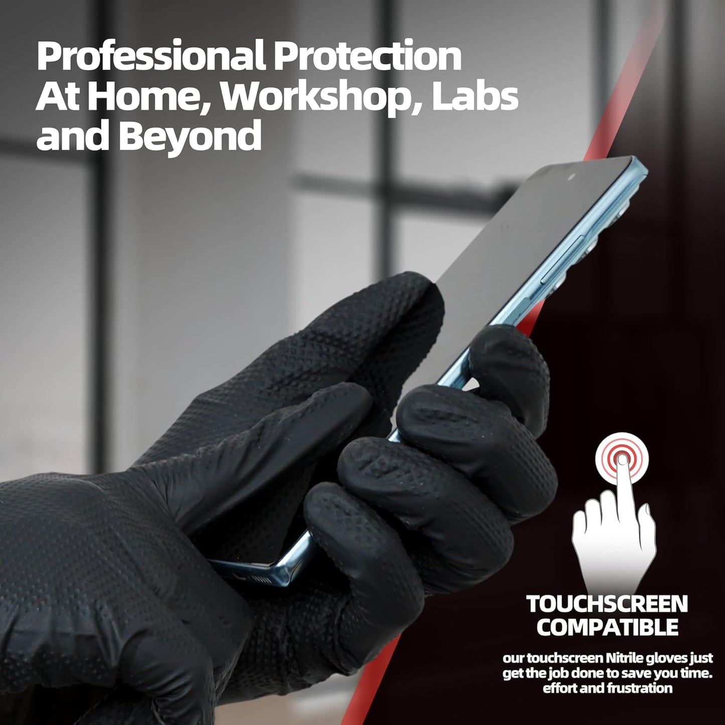 Jointown Basic Heavy Duty Nitrile Gloves, Mechanic Gloves 8 Mil Nitrile Disposable, with Raised Diamond Texture, Case of 1000, Black, Large