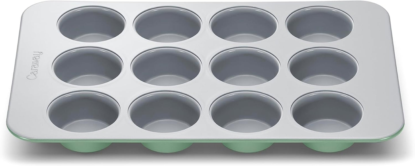 Caraway Non-Stick Ceramic 12-Cup Muffin Pan - Naturally Slick Ceramic Coating - Non-Toxic PTFE & PFOA Free - Perfect for Cupcakes, Muffins, and More - Sage