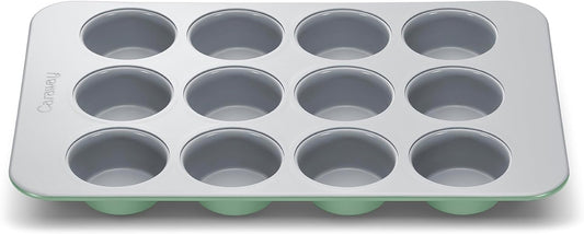 Caraway Non-Stick Ceramic 12-Cup Muffin Pan - Naturally Slick Ceramic Coating - Non-Toxic PTFE & PFOA Free - Perfect for Cupcakes, Muffins, and More - Sage