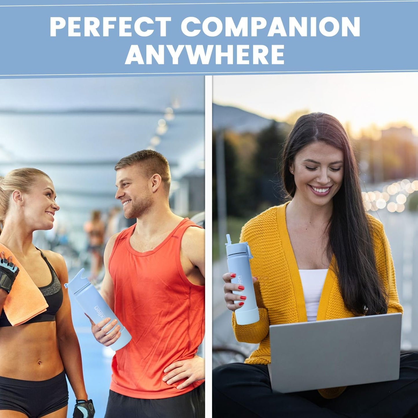 Lexlion Tea Infuser Water Bottle 22 Oz, Triple Walled Insulated Stainless Steel Bottle, Thermal Fruit Leaf Infuser, Silicone Sleeve, 3 Lids Leakproof, Metal Mug Gallon