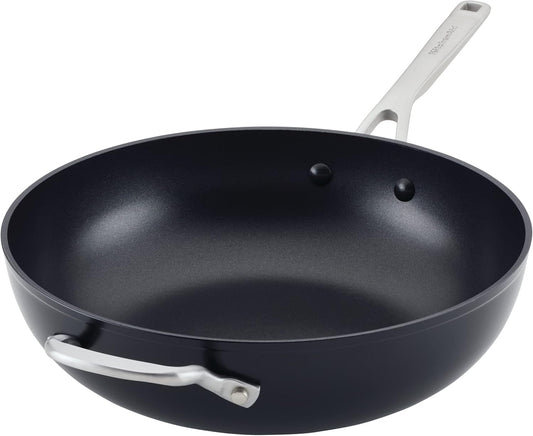 KitchenAid Hard Anodized Induction Nonstick Stir Fry Pan/Wok with Helper Handle, 12.25 Inch, Matte Black