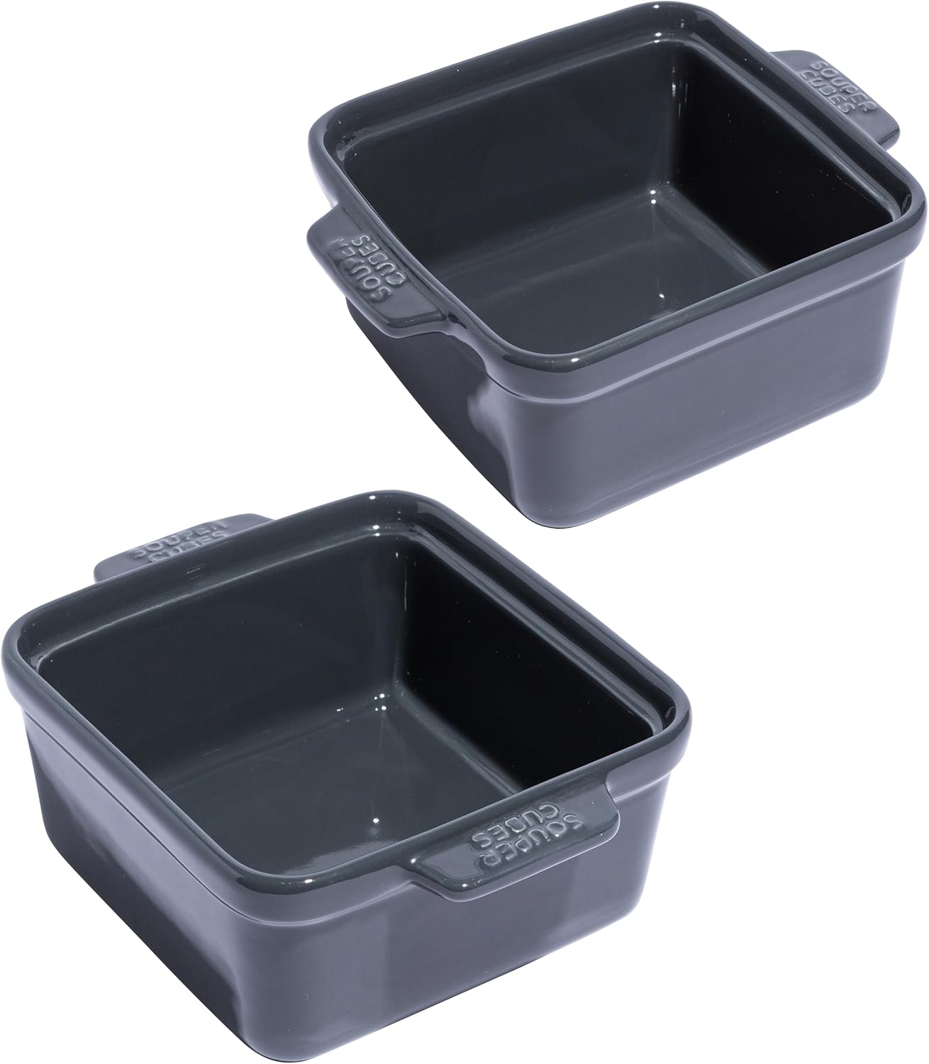 Souper Cubes Stoneware - 5" x 5" Small Ceramic Baking Dish Set with Silicone Covers - Small Casserole Dishes for Oven - Kitchen and Bakeware Essentials - Set of 2 - Charcoal Mini Baking Dishes