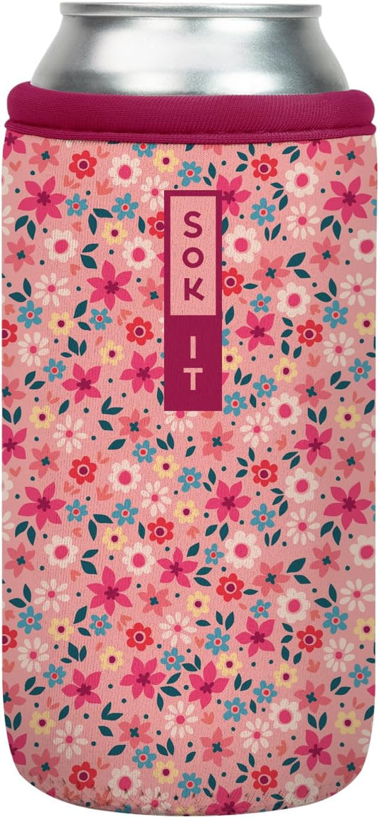 Sok It CanSok Sleeve for Beer & Soda Insulated Neoprene Cover (Spring Bouquet, 16oz Can Sleeve)
