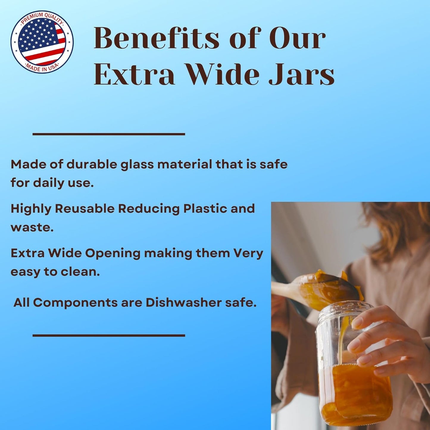 Jarming Collections 32oz Extra Wide Mouth Glass Storage Jar with BPA-Free Plastic Lid – Quart Size Airtight Mason Jar for Kitchen, Pantry, and Food Storage (3 Pack)