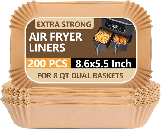 UBeesize Air Fryer Paper Liners Disposable For Ninja, 200 PCS Non Stick Parchment Paper For Ninja DZ201/DZ401 Dual, Oil Proof, Water Proof Food Grade Air Fryer Accessoriess(Rectangle - 8.6"X5.5")